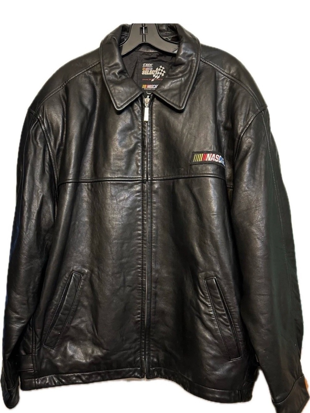 NASCAR Black Leather Zip-Front Men's Jacket XL